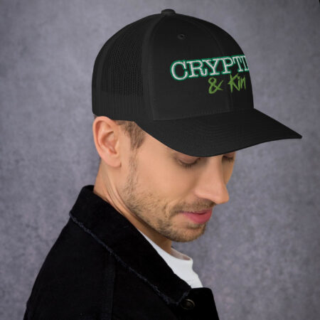 Crytpid & Kin - Embroidered OG Logo on Black Retro Trucker Hat - Side View