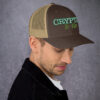 Crytpid & Kin - Embroidered OG Logo on Brown & Khaki Retro Trucker Hat - Side View