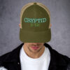 Crytpid & Kin - Embroidered OG Logo on Moss Green & Khaki Retro Trucker Hat