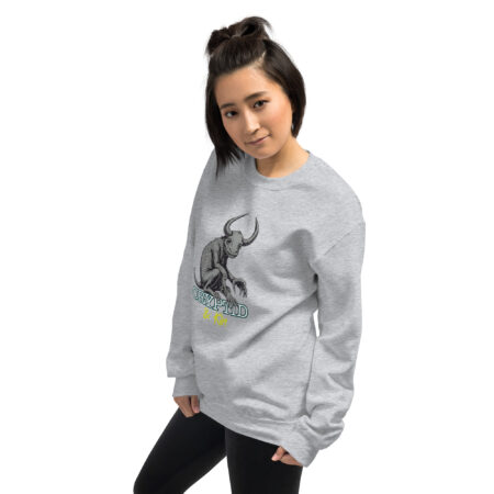 Baby Wendigo - Soft Light Grey Crew Neck Sweater - Cryptid & Kin - neurodivergent apparel featuring mythical creatures - Side View