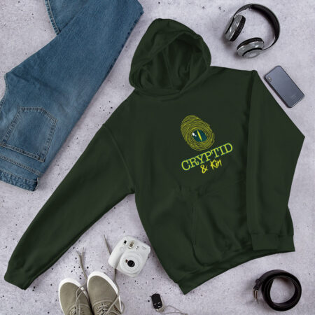 Forest Green - OG Cryptid & Kin Unisex Hoodie featuring official logo (finger print / alien eye) - celebrating neurodiversity