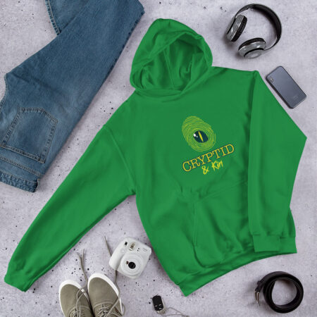 Neon Green - OG Cryptid & Kin Unisex Hoodie featuring official logo (finger print / alien eye) - celebrating neurodiversity