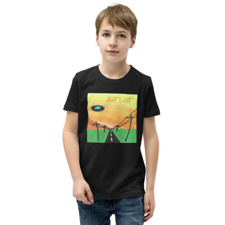 Get Lost - UFO in the Sunset - Black Youth T-Shirt - Cryptid & Kin