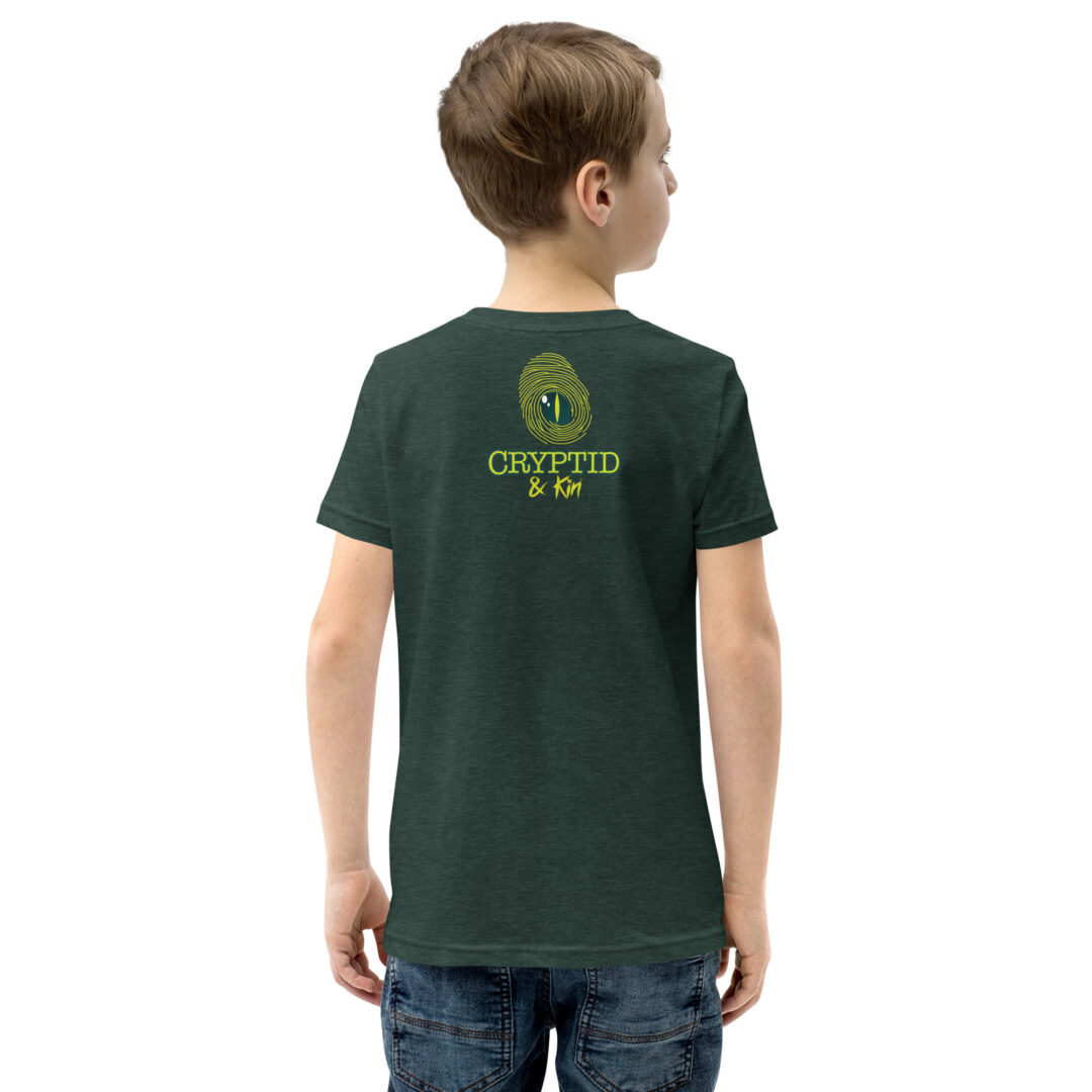Get Lost - UFO in the Sunset - Forest Green Youth T-Shirt - Cryptid & Kin - Back View