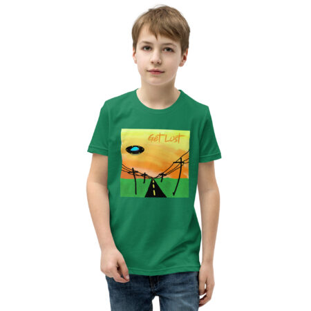 Get Lost - UFO in the Sunset - Kelly Green Youth T-Shirt - Cryptid & Kin
