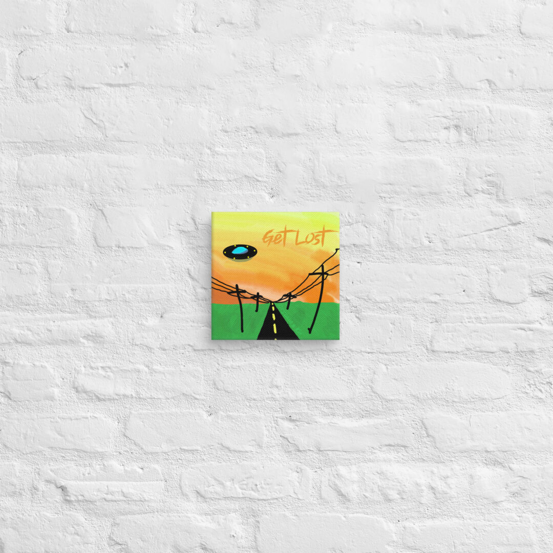 8" x 8" Get Lost - UFO in Sunset - Original Autistic Art on Canvas - Cryptid & Kin - Celebrating Neurodiversity