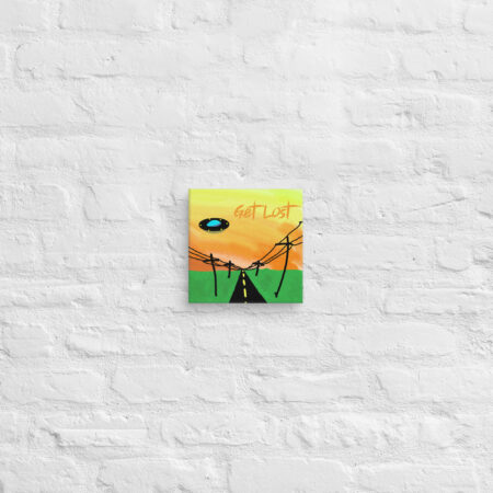 8" x 8" Get Lost - UFO in Sunset - Original Autistic Art on Canvas - Cryptid & Kin - Celebrating Neurodiversity