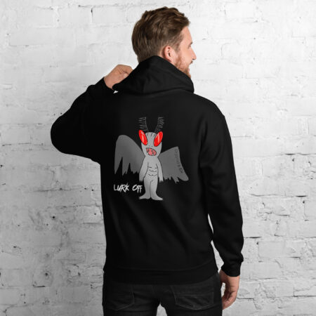 Moth Man Hoodie - Lurk Off - Cryptid & Kin - Neurodivergent Apparel - Back View - Black Color