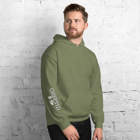 Moth Man Hoodie - Lurk Off - Cryptid & Kin - Neurodivergent Apparel - Right Side View - Military Green Color