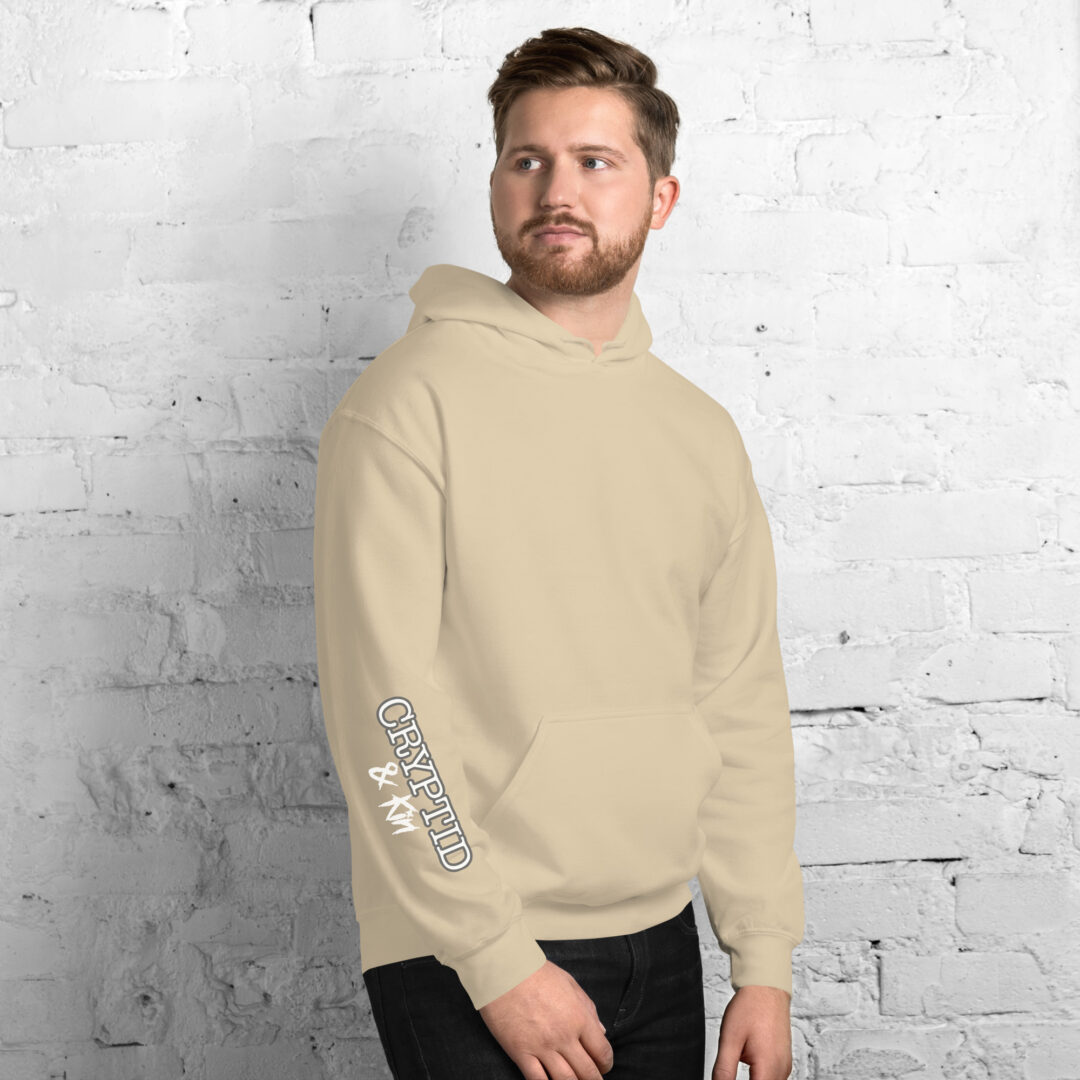 Moth Man Hoodie - Lurk Off - Cryptid & Kin - Neurodivergent Apparel - Right Side View - Sand Color