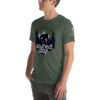 Hide N Seek Champ - Sasquatch / Bigfoot - Forest and Mountains Scene - Unisex Soft T-Shirt - Heather Forest Green - Cryptid & Kin - Side View