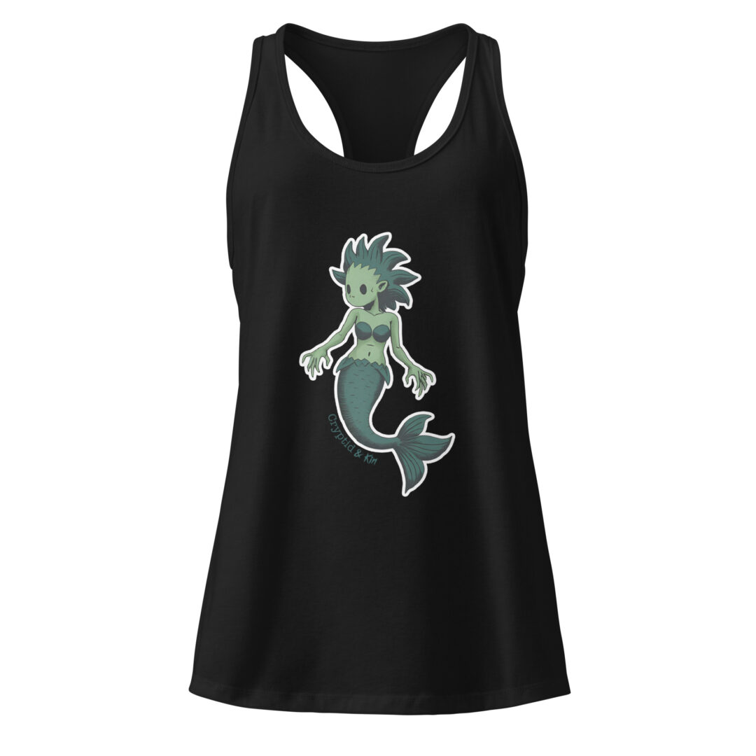 Mermaid / Siren Creature - Soft Black Women's Racerback Tank Top - Cryptid & Kin - Celebrating Neurodiversity