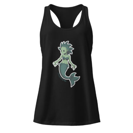 Mermaid / Siren Creature - Soft Black Women's Racerback Tank Top - Cryptid & Kin - Celebrating Neurodiversity