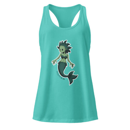 Mermaid / Siren Creature - Soft Tahiti Blue / Teal Women's Racerback Tank Top - Cryptid & Kin - Celebrating Neurodiversity