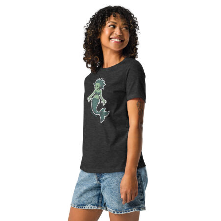 Mermaid / Siren Creature - Soft Heather Dark Gray Women's T-Shirt - Cryptid & Kin - Celebrating Neurodiversity - Side View