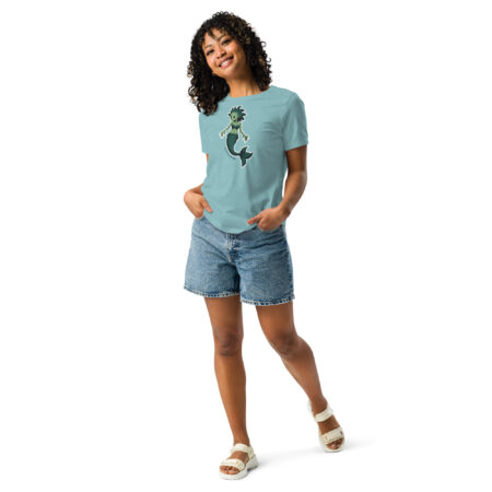 Mermaid / Siren Creature - Soft Heather Blue Women's T-Shirt - Cryptid & Kin - Celebrating Neurodiversity