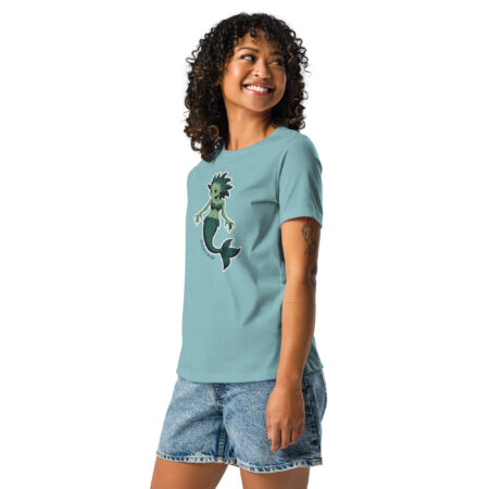 Mermaid / Siren Creature - Soft Heather Blue Women's T-Shirt - Cryptid & Kin - Celebrating Neurodiversity - Side View
