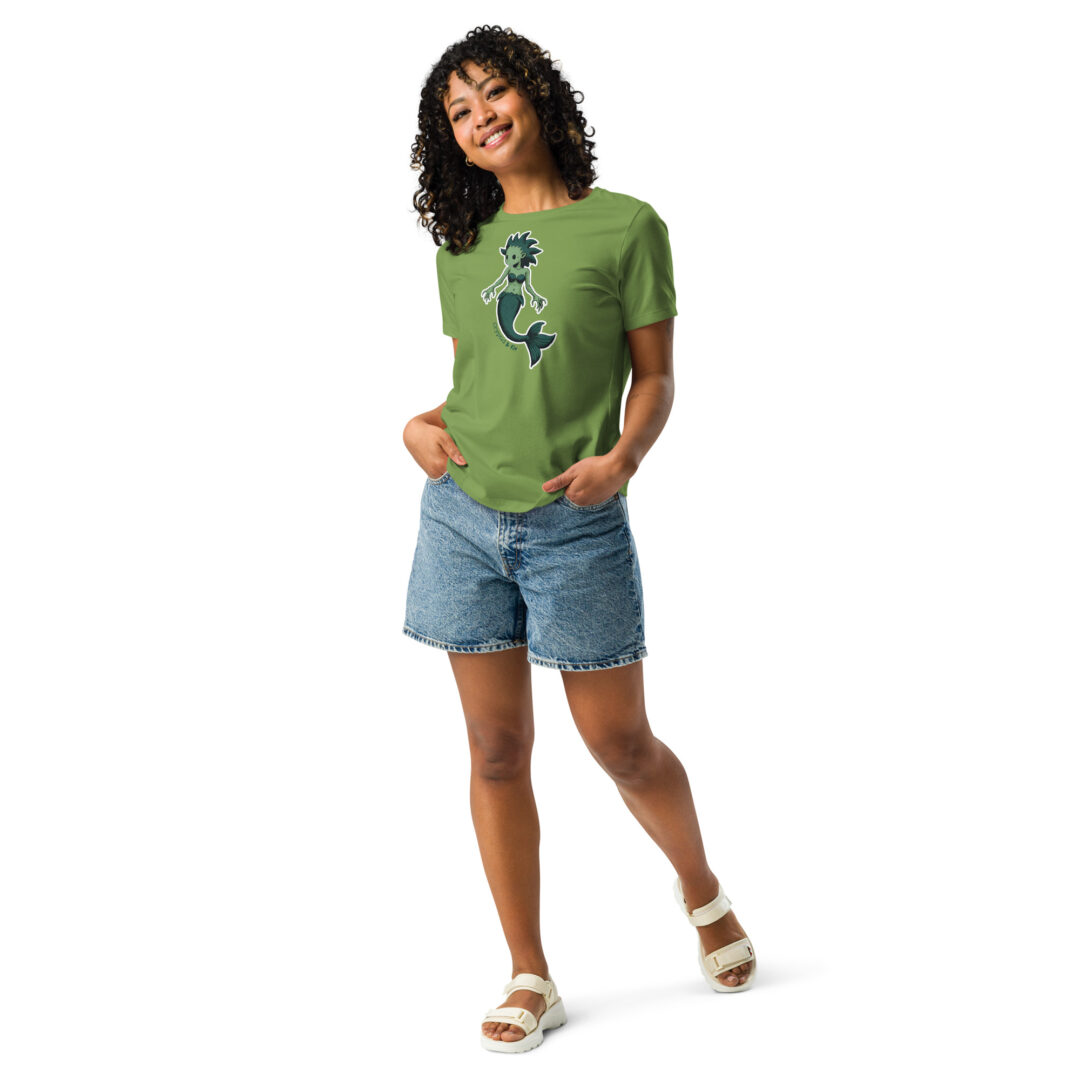 Mermaid / Siren Creature - Soft Seaweed Green Women's T-Shirt - Cryptid & Kin - Celebrating Neurodiversity