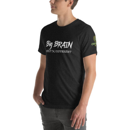 Big Brain. Built Different. - Soft T-shirt Supporting Autism Awareness - Heather Black - Left Side View