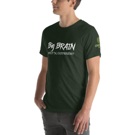 Big Brain. Built Different. - Soft T-shirt Supporting Autism Awareness - Heather Emerald - Left Side View