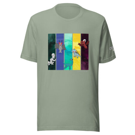Cryptid Creatures T-Shirt - Dover Demon, Mothman, Champy, Chupacabra, & the Jersey Devil… all hand drawn by autistic artist - soft Sage tee