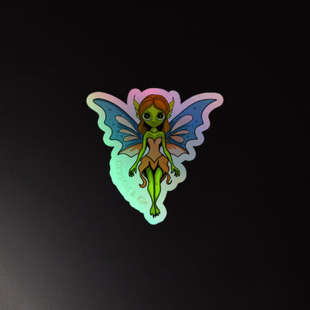 Fairy / Nymph - Holographic Stickers - 5.5" x 5.5" on Black Background