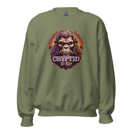 Bigfoot Close Up - Crewneck Sweater - Soft Sasquatch Sweatshirt - Military Green