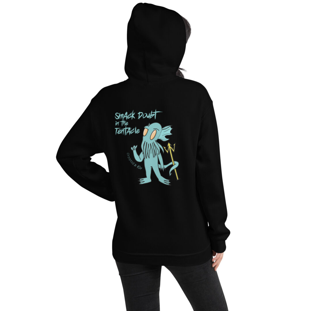Cthulhu Hoodie - Smack Doubt in the Tentacle - Unisex Sweater - Black - Back View