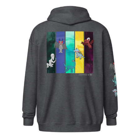 Cryptid Creatures - Unisex Zip-Up Hoodie - Dark Heather Gray - Back