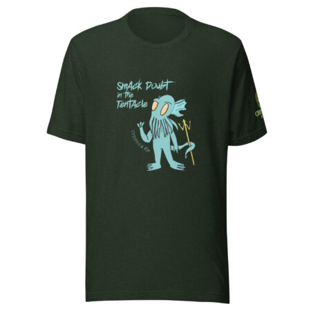 Cthulhu unisex T-Shirt - Smack Doubt in the Tentacle - Heather Emerald Green Color