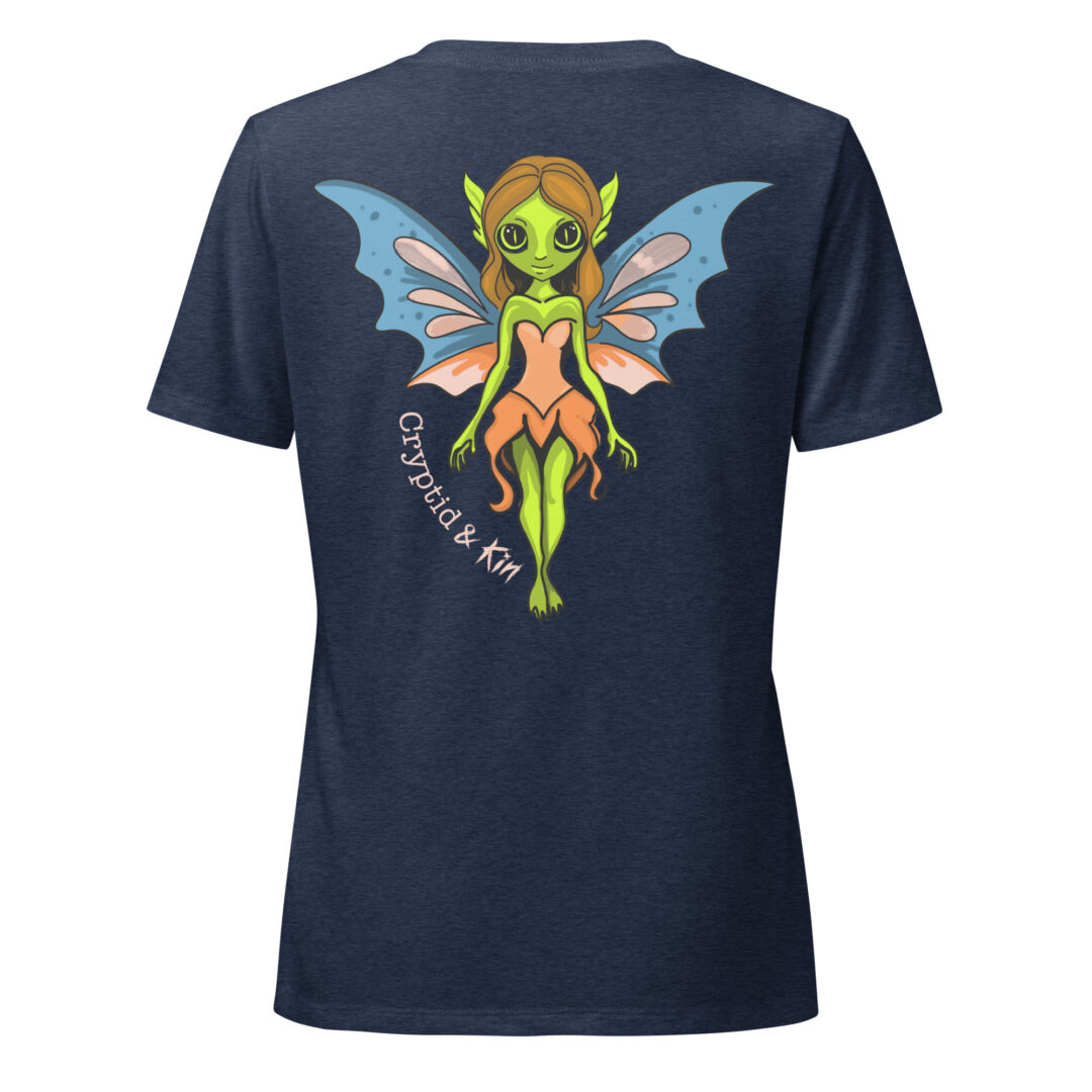 Fairy / Nymph - Cryptid & Kin Women's Relaxed Fit V-neck T-shirt - Heather Navy - Back