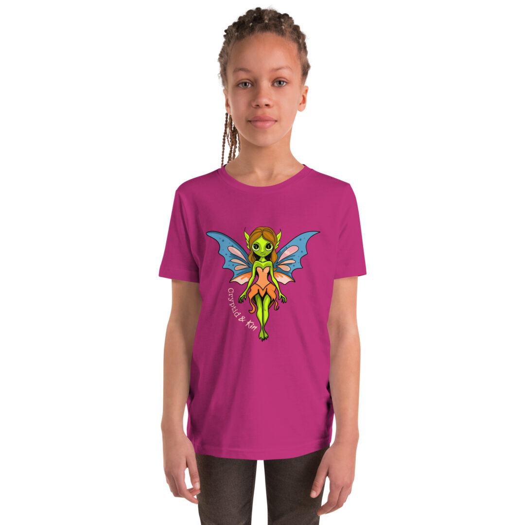 Fairy / Pixie - Kids Girl's T-shirt - Color: Berry Bright Pink - Cryptid & Kin