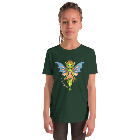 Fairy / Pixie - Kids Girl's T-shirt - Color: Forest Green - Cryptid & Kin