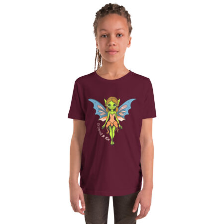 Fairy / Pixie - Kids Girl's T-shirt - Color: Maroon - Cryptid & Kin