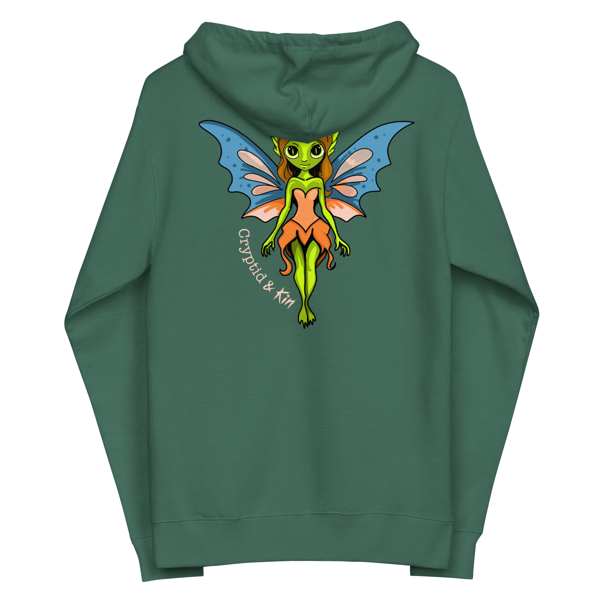 Fairy / Pixie Zip Up Hoodie - Cryptid & Kin - Soft Alpine Green Color - Back