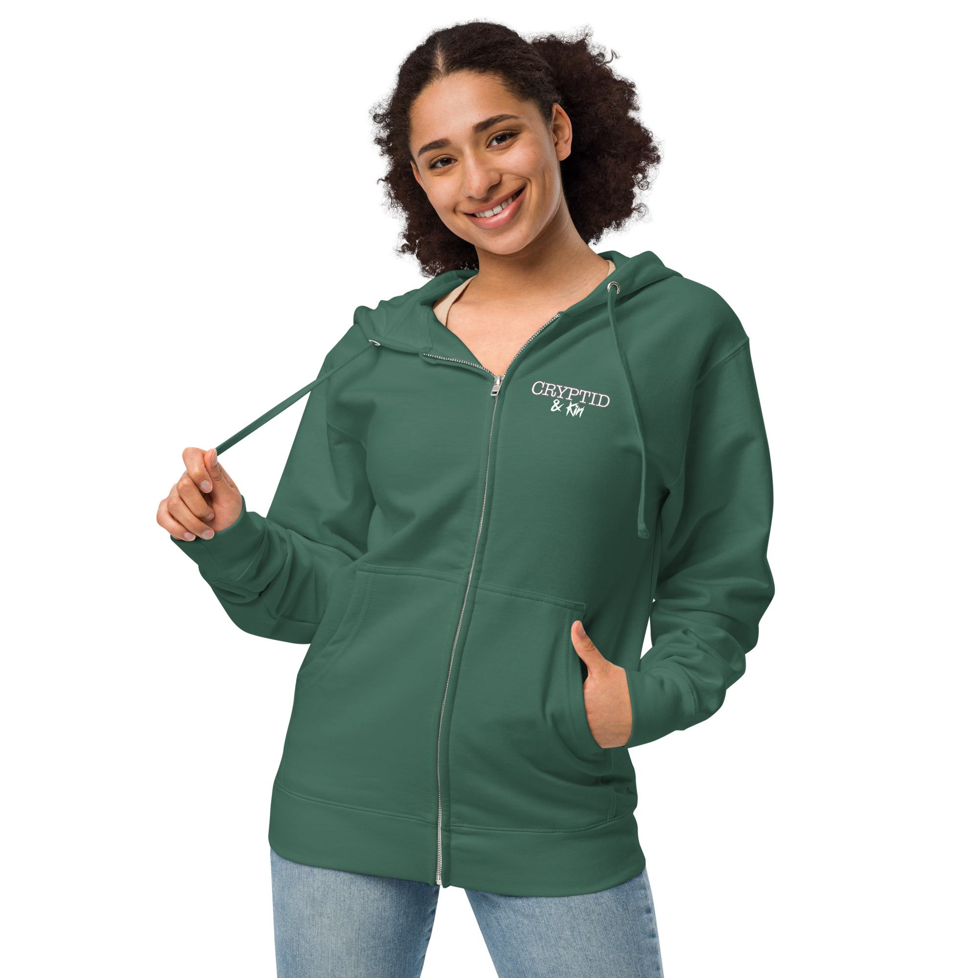 Cryptid & Kin Zip Up Hoodie - Soft Alpine Green Front