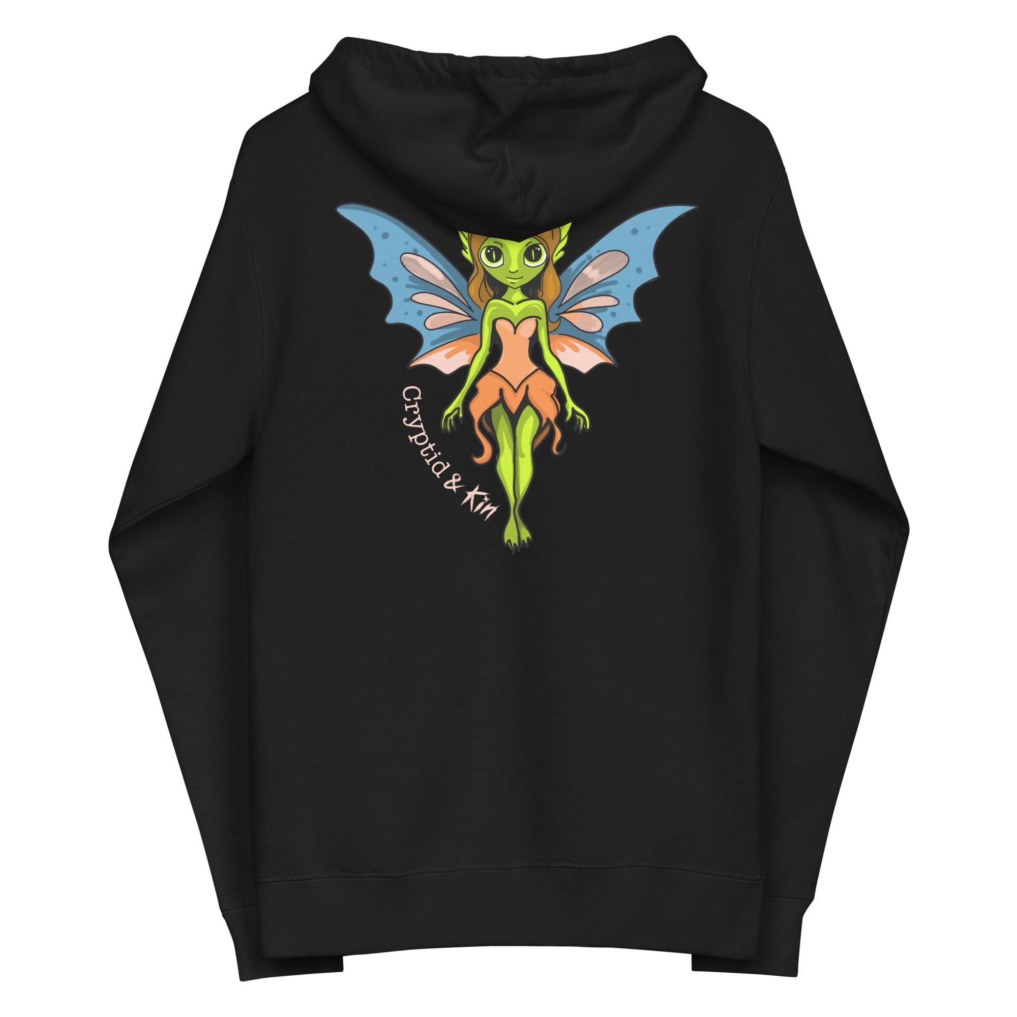 Fairy / Pixie Zip Up Hoodie - Cryptid & Kin - Black Color - Back