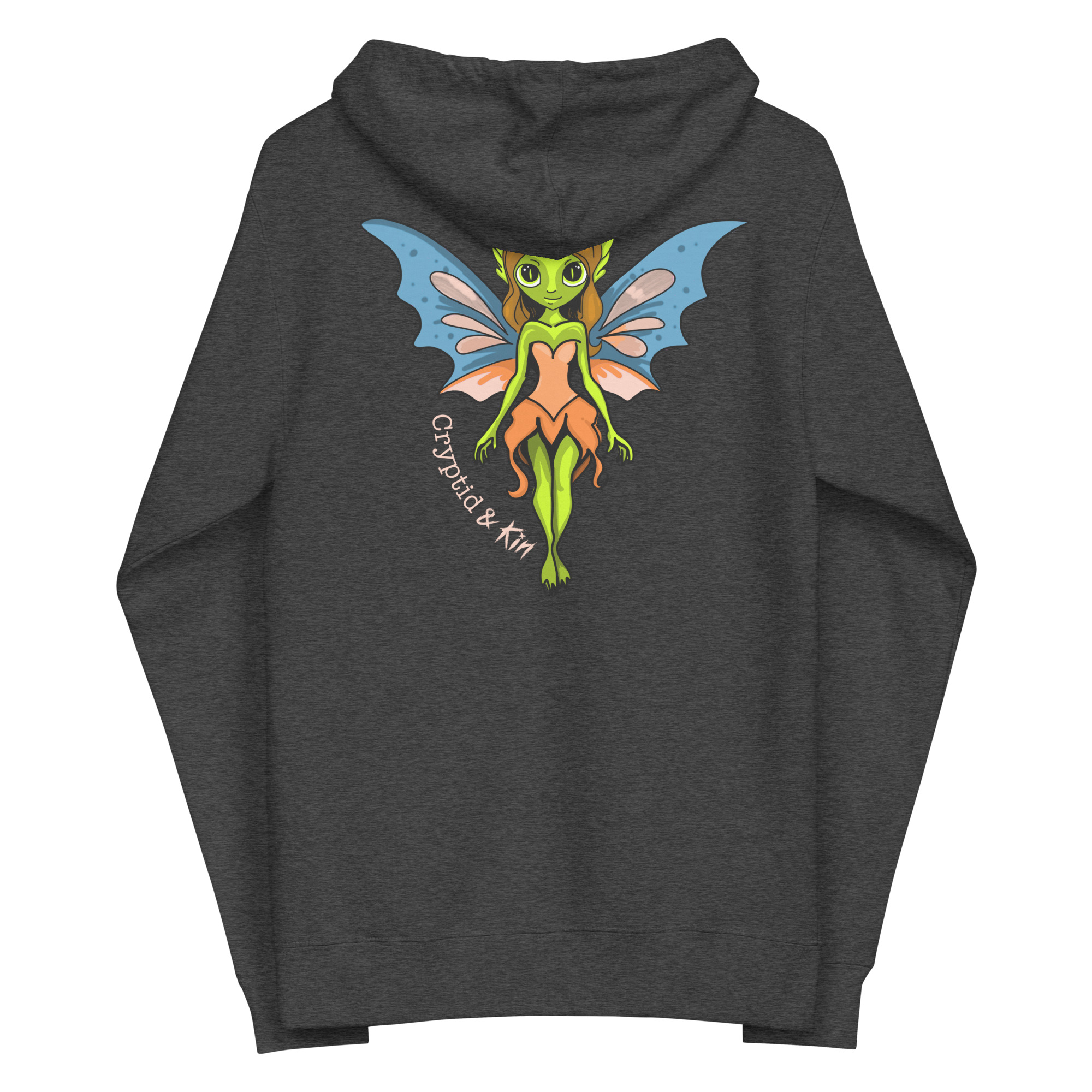 Fairy / Pixie Zip Up Hoodie - Cryptid & Kin - Charcoal Heather Color - Back
