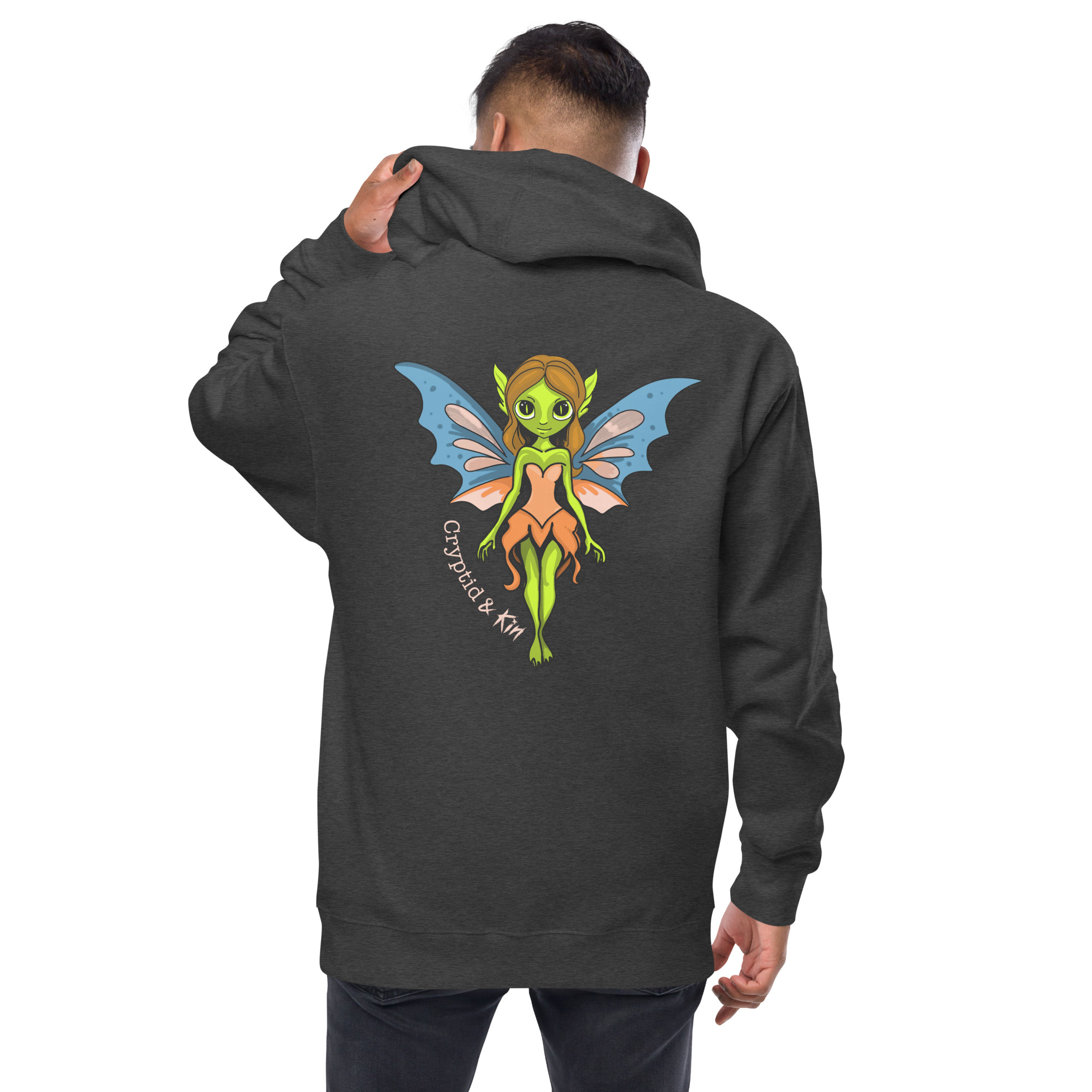 Fairy / Pixie Zip Up Hoodie - Cryptid & Kin - Charcoal Heather Color - Back