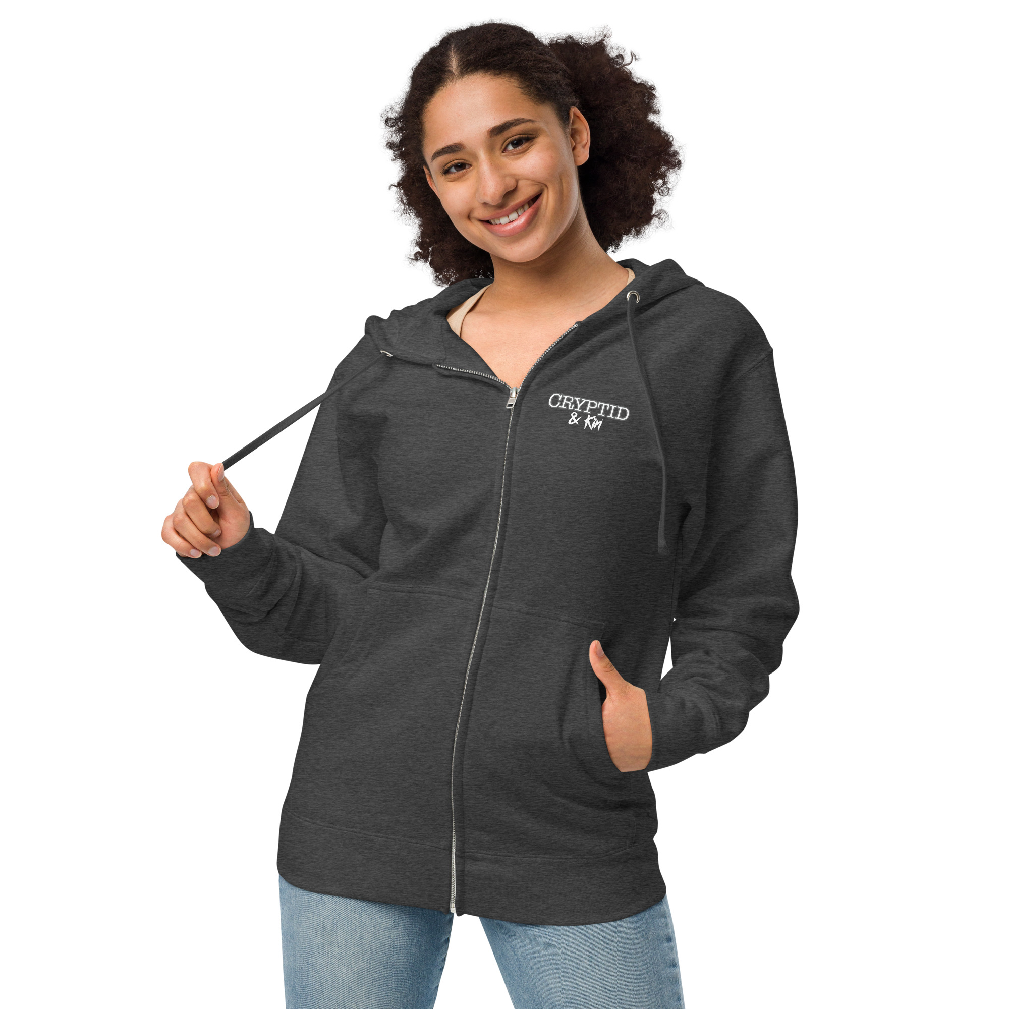 Cryptid & Kin Zip Up Hoodie - Charcoal Heather Front