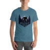Hide N Seek Champ - Sasquatch / Bigfoot - Forest and Mountains Scene - Unisex Soft T-Shirt - Heather Deep Blue Color - Cryptid & Kin