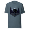 Hide N Seek Champ - Sasquatch / Bigfoot - Forest and Mountains Scene - Unisex Soft T-Shirt - Heather Slate Blue Color - Cryptid & Kin