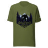 Hide N Seek Champ - Sasquatch / Bigfoot - Forest and Mountains Scene - Unisex Soft T-Shirt - Olive Green Color - Cryptid & Kin