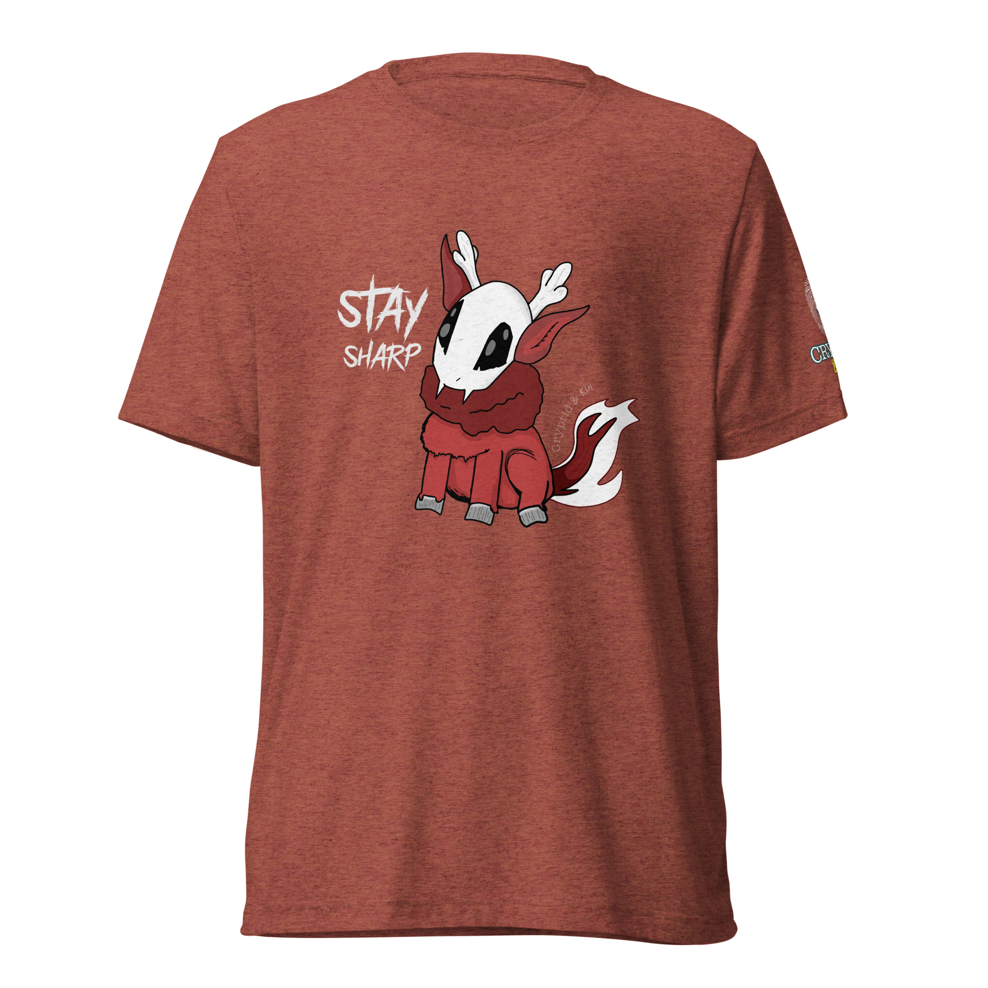 Stay Sharp – Baby Wendigo – Tri-Blend Soft T-Shirt - Orange Clay - Side View