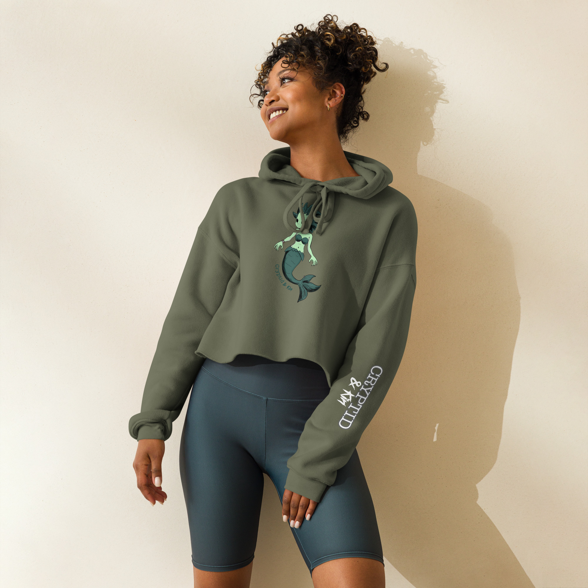 Mermaid Crop Hoodie - Cryptid & Kin - Military Green