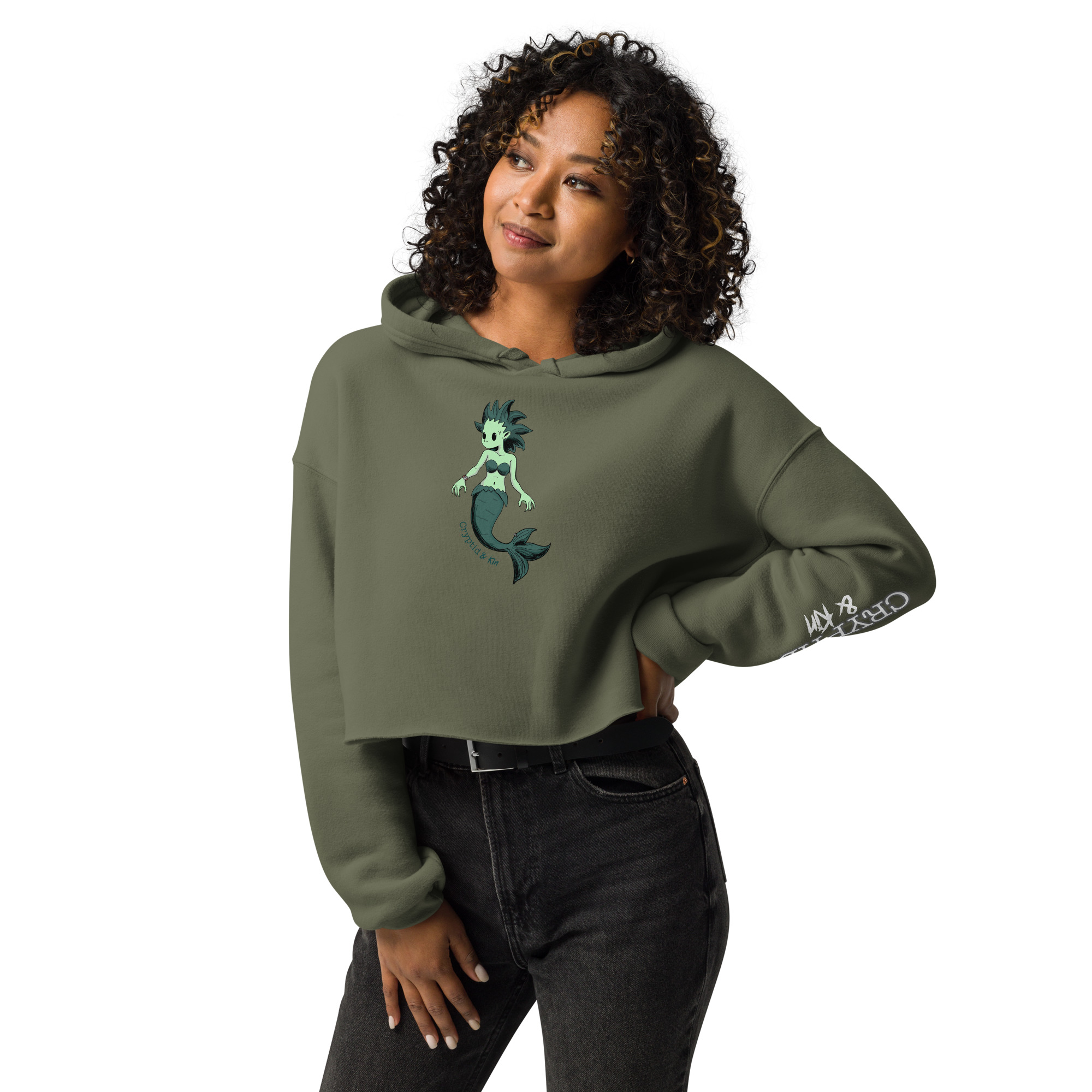 Mermaid Crop Hoodie - Cryptid & Kin - Military Green
