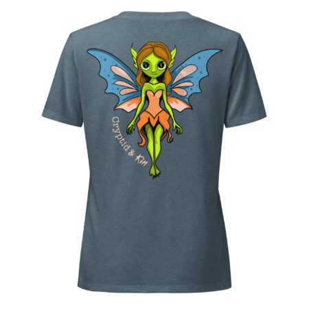 Fairy / Nymph - Cryptid & Kin Women's Relaxed Fit V-neck T-shirt - Heather Blue Back